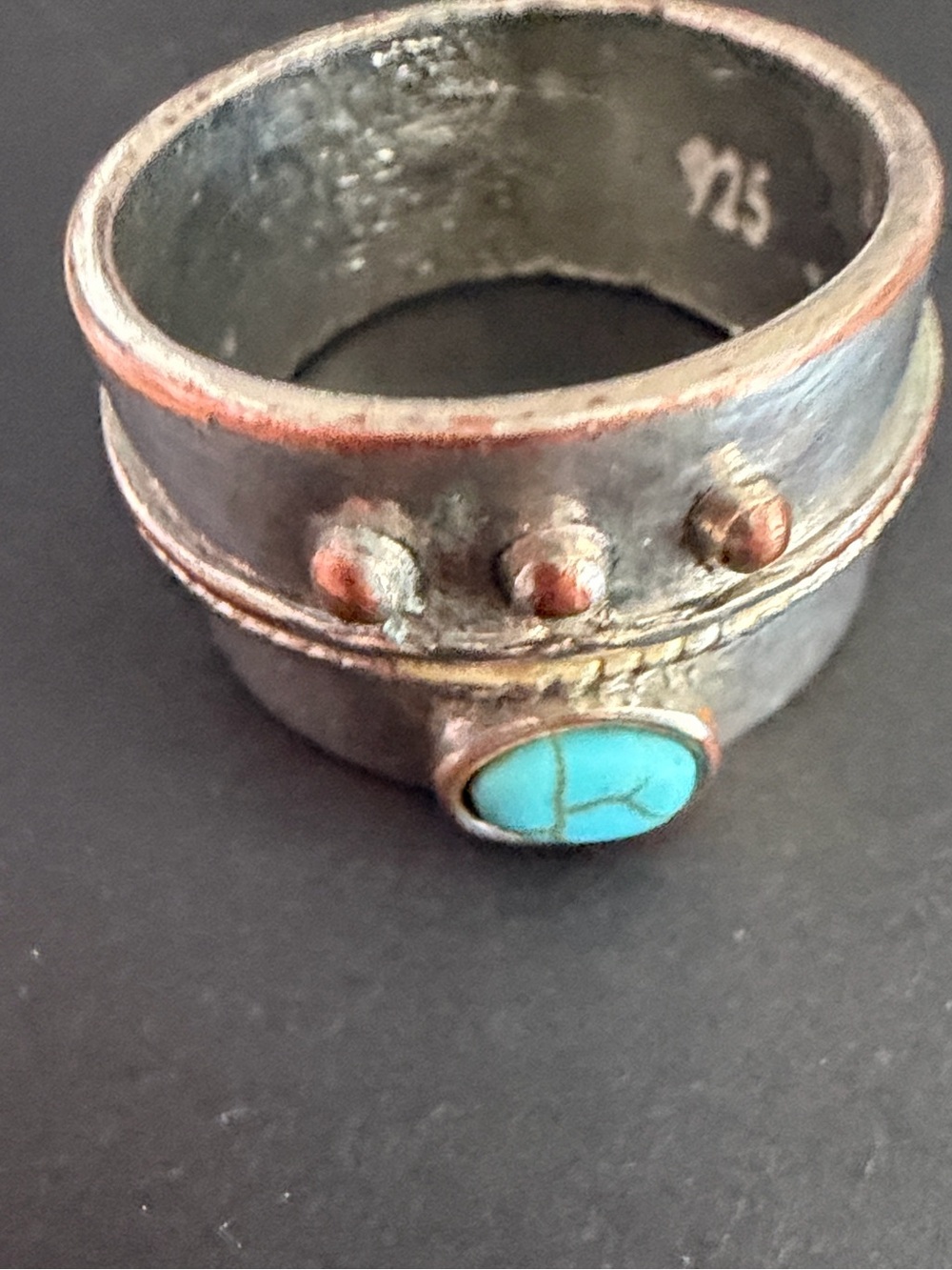Turquoise Ring Silver & Blue Size 9 1/2